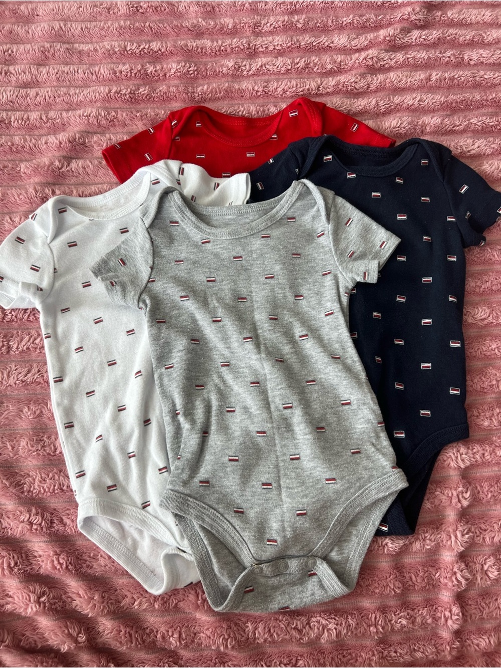 Tommy Hilfiger Short-Sleeve One-Piece Bodysuit Set - Red, White, Gray, Navy